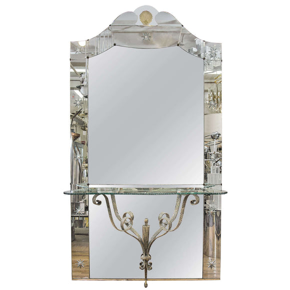 Amazing Italian Hollywood Regency Mirror with Console Shelf