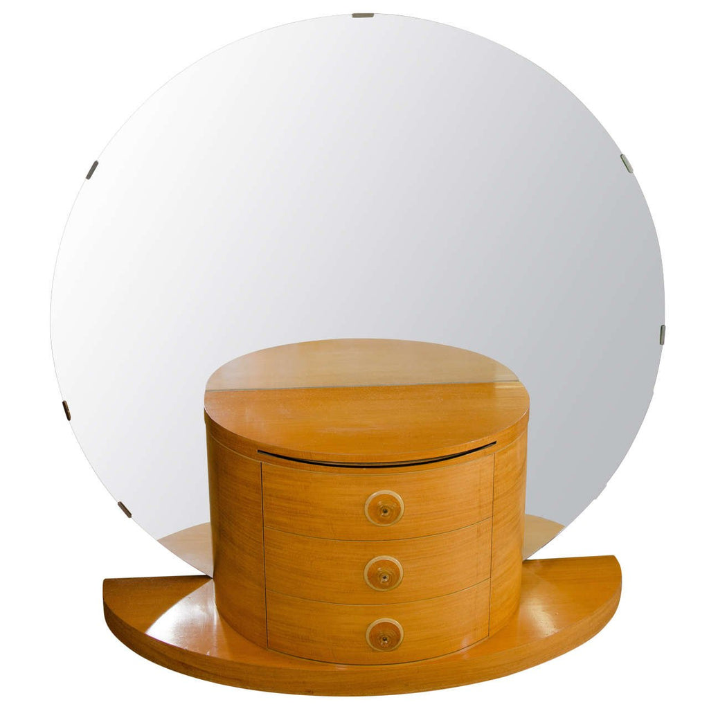 vintage dresser with round mirror Art Deco Vanity or Dressing Table with Large Round Mirror – NYC MODERN