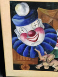 Charming Signed Mid- Century Clowns with Elephant Painting