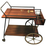 Fantastic Signed Fornasetti Style Italian Mid-Century Wood and Brass Bar Cart