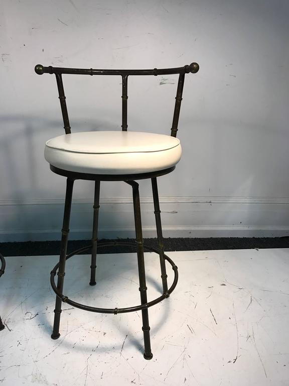 Gorgeous Pair of Giacometti Style Faux Bamboo Bar Stools NYC MODERN