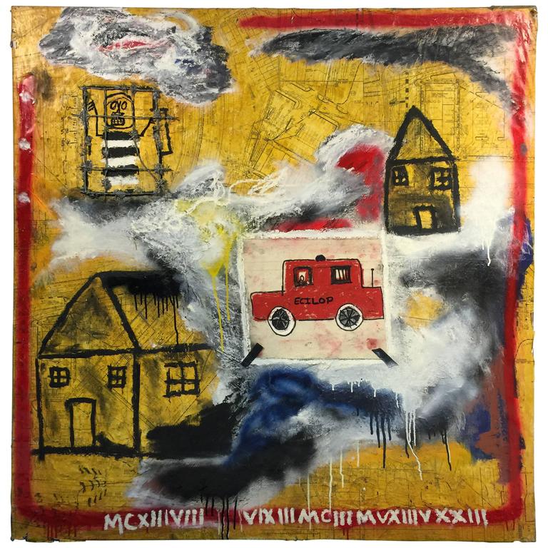 Modernistic Painting in the Manner of Jean- Michel Basquiat, circa