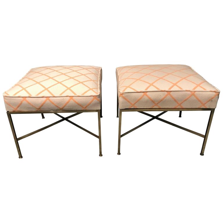 Pair of Paul McCobb Modernist X-Base Brass Stools – NYC MODERN