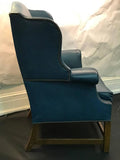 Wonderful Wingback Chair with Beautiful Blue Original Leather Upholstery
