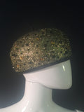 Vintage Gold Lamé Hat with Black Jet Glass Stones and Black Satin Interior and Trim