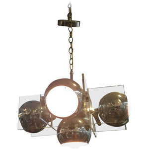 1970's Modernistic Lucite and Chrome Ball Italian Chandelier