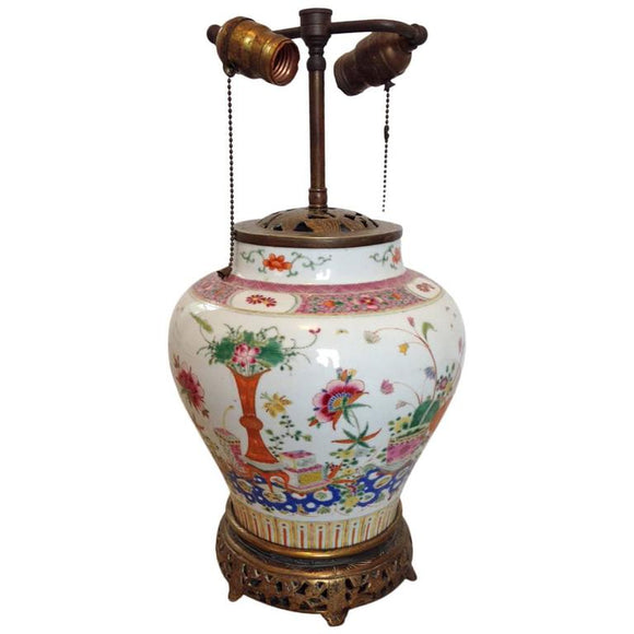 19th Century Famille Rose Porcelain Ginger Jar Lamp