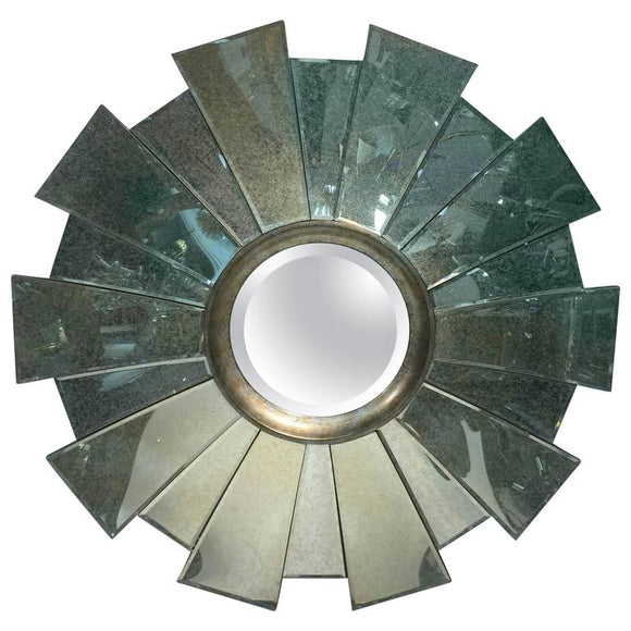21st Century Custom Sunburst Wall Mirror with Radiating Mirrored Pieces