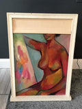 Abstract Nude in Window Sill Frame with Canvas Window Shade Painting