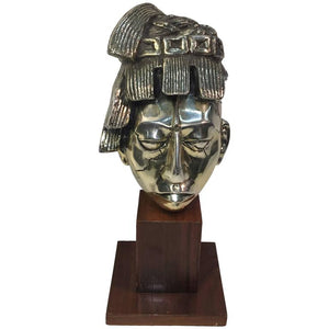 Abstract Silvered Bronze Aztec Warrior Bust