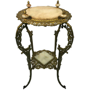 Amazing Art Nouveau Two-Tier Onyx and Gilded Iron Plant Stand