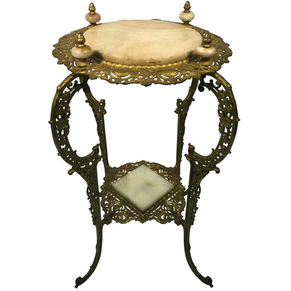 Amazing Art Nouveau Two-Tier Onyx and Gilded Iron Plant Stand
