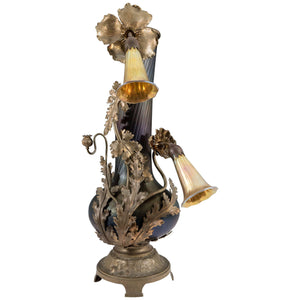 Amazing Bronze Austrian Art Nouveau Vase Form Lamp with Lily Light Shades