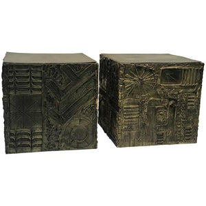 Amazing Pair of Adrian Pearsall Brutalist Cube Shaped End Tables or Side Tables