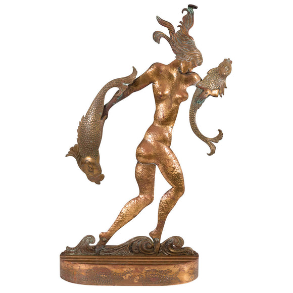 Art Deco Sculpture of a Nude Woman Carrying Fish in the Style of Hagenauer