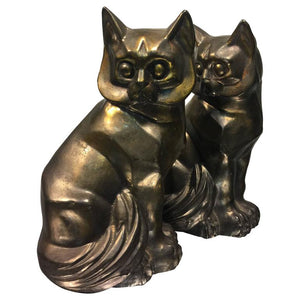 Art Deco Style Pair of Cast Metal Cubist Cat Form Bookends