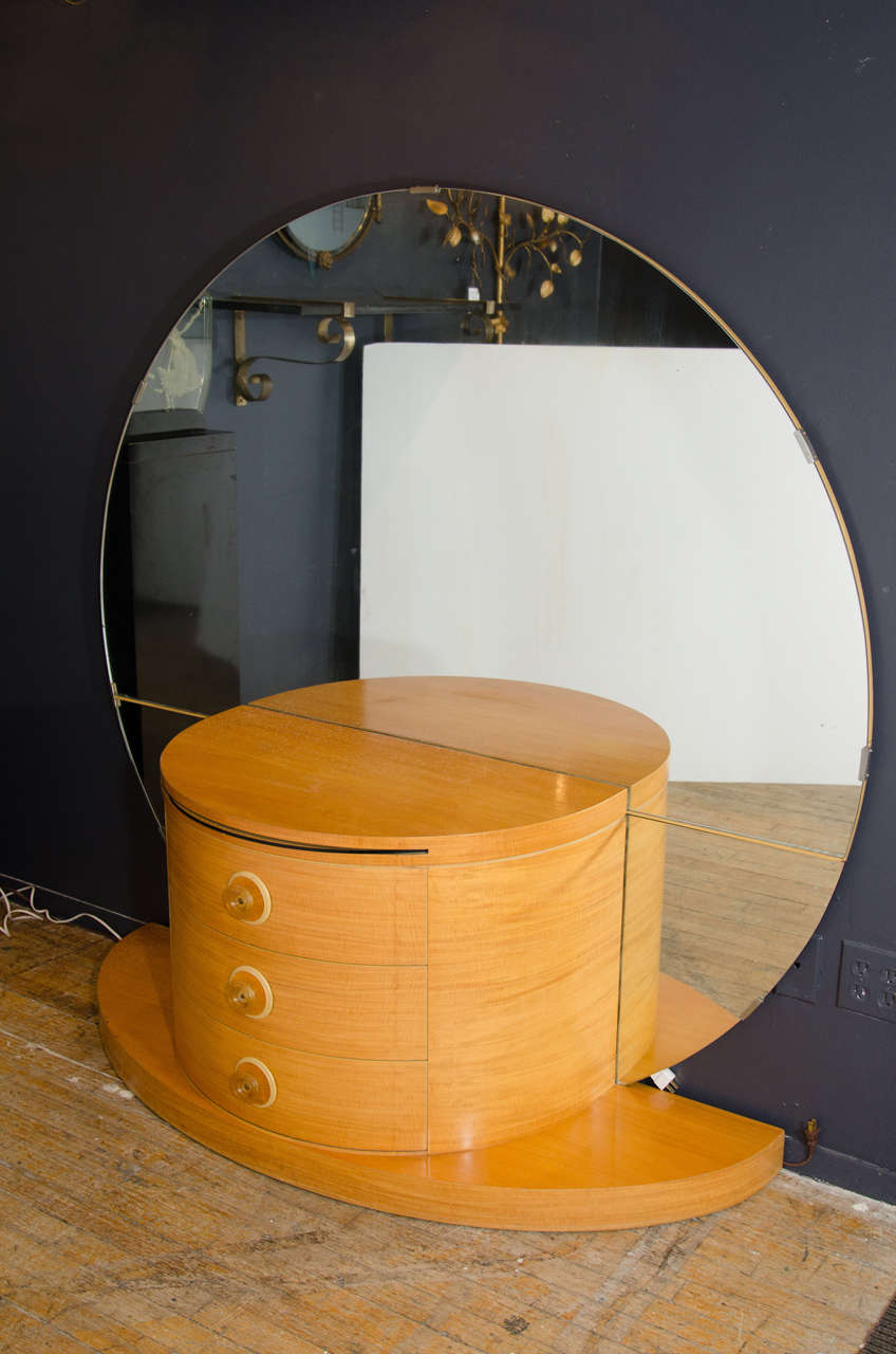 Art Deco Vanity or Dressing Table with Large Round Mirror NYC MODERN Art Deco Vanity or Dressing Table with Large Round Mirror NYC MODERN