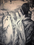 Atmospheric Horse and Village Square Etching by A.R. Luna