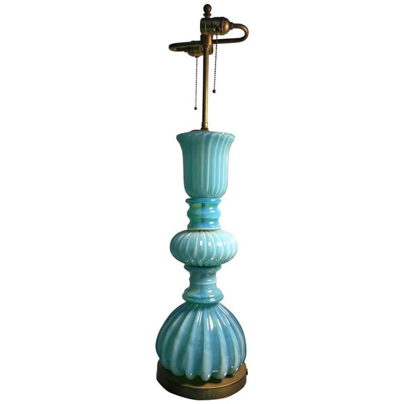 Beautiful Barovier Sky Blue Murano Glass Table Lamp, circa 1960