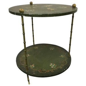 Beautiful Brass Italian Faux Bamboo Side Table Decorated with Monkeys
