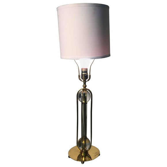 Beautiful Brass Table Lamp with Glass Ball and Cage Design