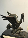 Beautiful French Art Deco Marble and Onyx Mantel Clock with Flying Herons