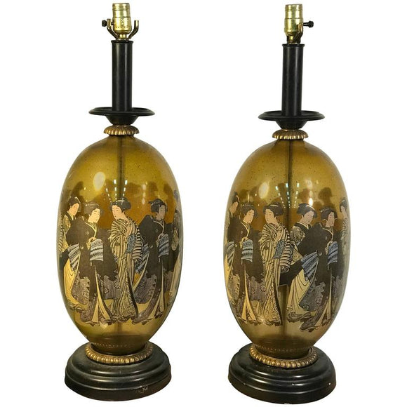 Beautiful Pair of Asian Inspired Table Lamps in the Manner of James Mont