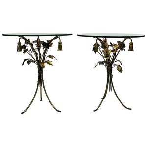 Beautiful Pair of Italian Gilt Metal Flower and Tassel Form Tables