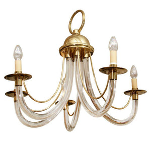Charles Hollis Jones Style Lucite and Brass Chandelier