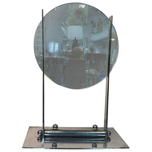 Donald Deskey Art Deco Round Table Mirror on a Nickel Bronze Stand