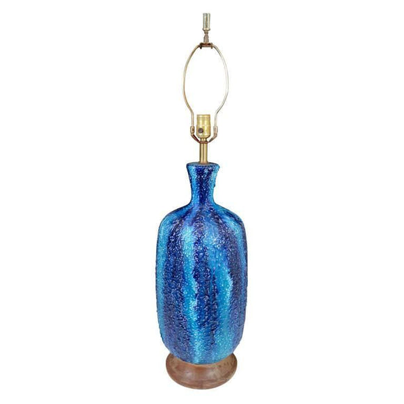 Dramatic Drip Glaze Table Lamp in Ocean Blue, circa 1960