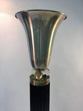 Elegant Art Deco Glass Ball and Nickeled Brass Torchiere Lamp