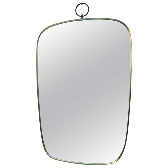 Elegant Italian Designer Brass Wall Mirror in the Manner of Gio Ponti