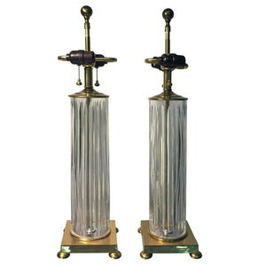 Elegant Pair of Fluted Glass Table Lamps by Koch and Lowy, circa 1970