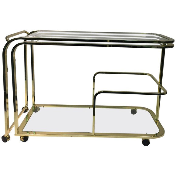 Exceptional Expandable Brass Bar or Tea Cart by Milo Baughman for DIA