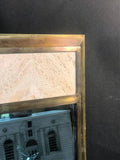 Exceptional Gio Ponti Style Italian Modern Travertine & Brass Rectangular Mirror