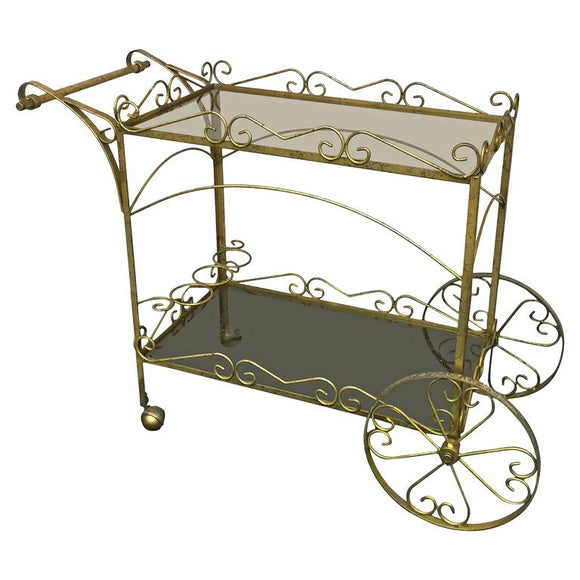 Exceptional Italian Two- Tier Brass Bar or Tea Cart