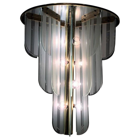 Exceptional Karl Springer Style Art Deco Revival Glass Chandelier