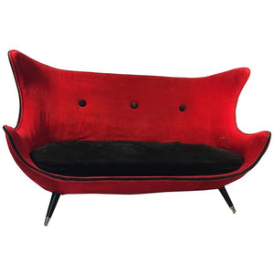 Exceptional Modernist Red/Black Settee Attributed to Jean Royere
