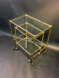Exceptional Pair of Baques Brass Bamboo Nesting Tables on Wheels