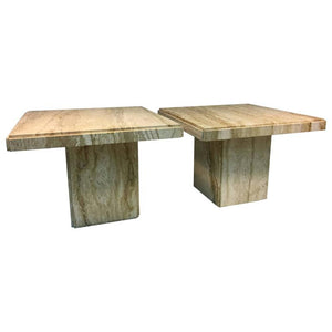 Exceptional Pair of Italian End or Side Tables in Beautiful Travertine