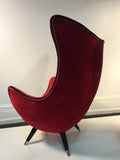 Exceptional Pair of Modernist Red/Black Lounge Chairs Atrributed to Jean Royere