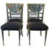 Exceptional Set of Four Steel Dining Chairs with Brass Accents by Maison Jansen