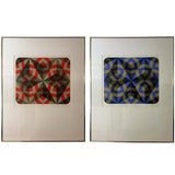 Exciting Pair of Signed Colorful Hexagonal Silkscreens in Manner of Vasarely