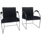 Fabulous Pair of Chrome Chairs by Milo Baughman in Rich Velvet Fabric