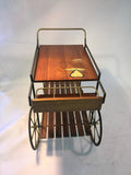 Fantastic Signed Fornasetti Style Italian Mid-Century Wood and Brass Bar Cart