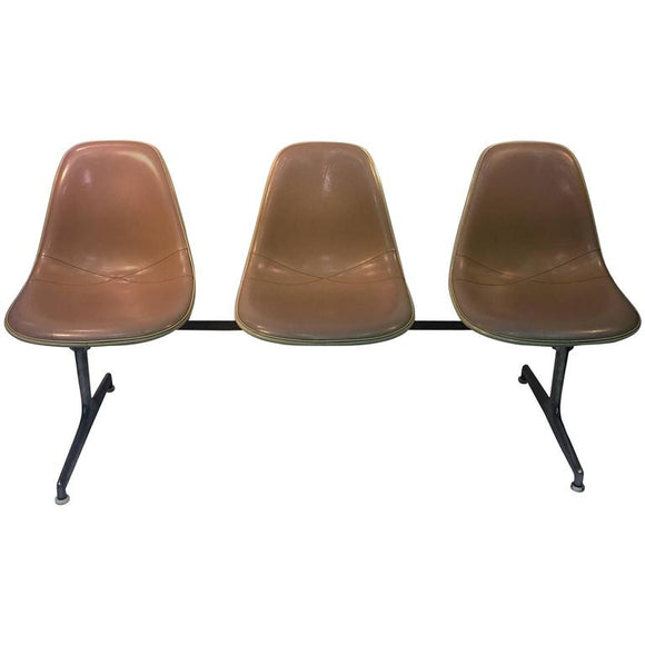 Great Herman Miller Triple Bucket Seat Tan Leather Lounge
