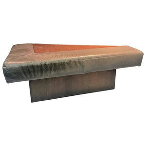 Great Modern Sculptural Triangular Leather, Granite and Walnut Bench