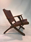 Great Pair of Hans Wegner Style Saddle Tooled Leather Folding Chairs and Ottoman