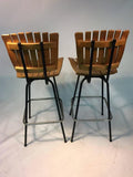 Great Paul McCobb Style Mid-Century Suite of Four Slatted Wood Bar Stools